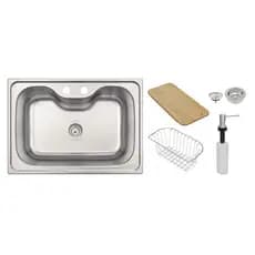 CUBA UNDERMOUNT MORGANA AÇO INOX ACABAMENTO ACETINADO 69X49 CM DOSADOR DE SABÃO, TÁBUA E CESTO ARAMADO TRAMONTINA