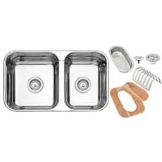 CUBA EM AÇO INOX, 2 VALVULAS, CESTO COADOR, TABUA E ESCORREDOR TRAMONTINA