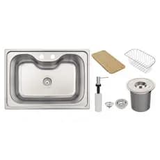 CUBA MORGANA 60 FX UNDERMOUNT EM AÇO INOX LIXEIRA DE EMBUTIR 5 L, TÁBUA, DOSADOR DE SABÃO, CESTO E VÁLVULA TRAMONTINA