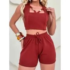 Conjunto feminino, blusa e bermuda, shorts. Tecido Malha Crepe Tamanho M e G Cores Variadas Tamanhos M e G