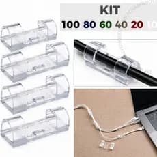 Kit Clips Fixador Organizador de Fios e Cabos Autoadesivo Sem furo