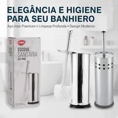 Escova Sanitária Inox Limpeza Vaso Sanitário com Suporte