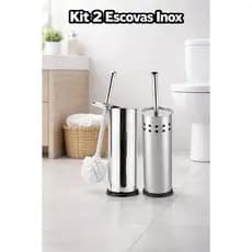 Kit 2 Escova Sanitária Inox Limpeza Vaso Sanitário com Suporte
