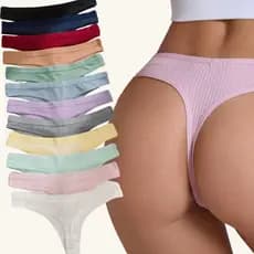Kit  Calcinhas Algodão Fio Dental Canelado Tanga Confortável Moda Íntima Feminina
