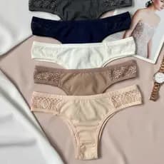 Kit 5 Calcinhas 100% Algodão  Renda Conforto Anti Alérgico Não Marca Cotton Moda Íntima Femininas