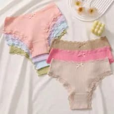 Kit Calcinhas Algodão Canelada  Renda Confortável Tanga Feminina Moda Íntima Feminina