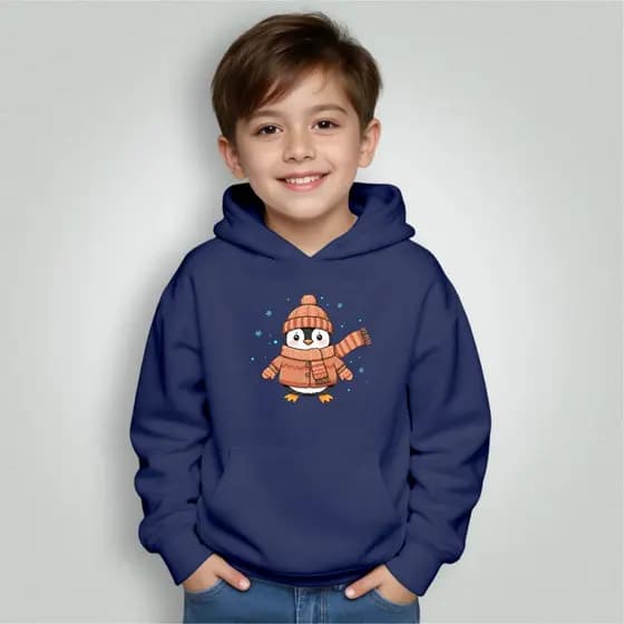 Moletom Infantil Bolso Canguru Com Capuz Menino Menina Pinguim Agasalhado Inverno Envio Imediato