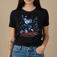 Camiseta Celebration Feminina Estampa Drink Floral Azul Elegante Verão