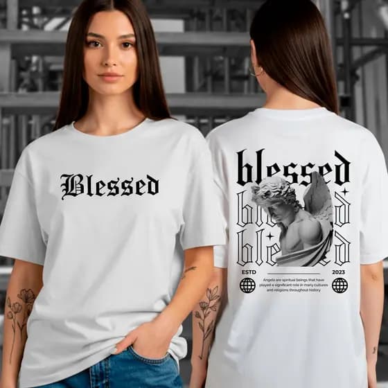 Camiseta Oversized Feminina Passeio e Academia Blusa Larga Algodão Estampa Blessed Estilo Streetwear