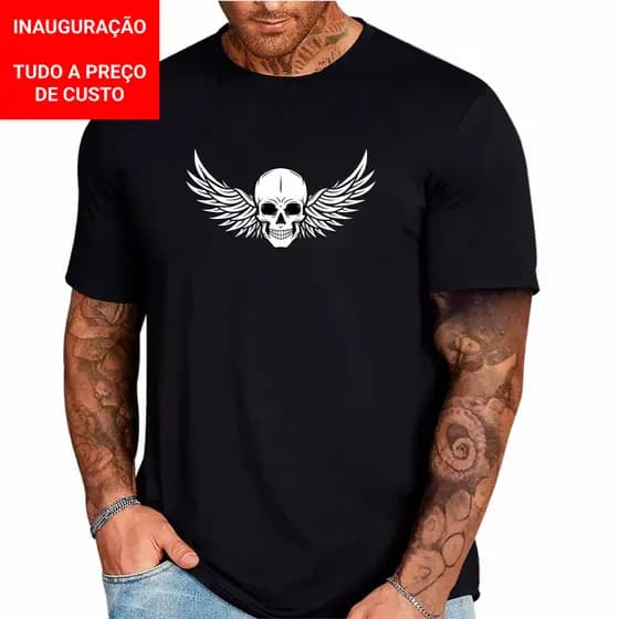 Camiseta Masculina Caveira Asas