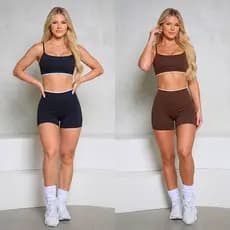 Conjunto Bicolor de Academia Liso Short e Top Zero Transparência Poliamida Alta Elasticidade