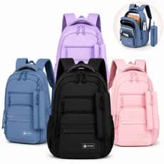 Mochila Bolsa Escolar Faculdade Academia Trabalho Espaçosa Vários Bolsos Com Estojo Pequeno Chaveiro Colorida Resistente