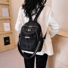 Bolsa Mochila Couro Sintético PU Costas Ombro Trabalho Casual Reforçada Média Estilosa Moderna Bolsos
