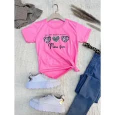 Camiseta blusa T-Shirt Feminina Algodão Gola Careca simples Três corações com estampa de leopardo