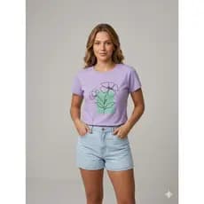 Camiseta blusa T-Shirt Feminina Algodão Gola Careca simples 100% algodão Desenho simples florzinha