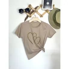 Camiseta blusa T-Shirt Feminina Algodão Gola Careca simples casual e confortável Padrão de amor de anel duplo