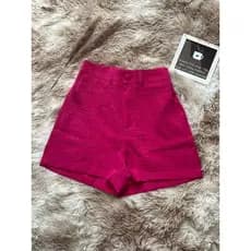 Short  Feiminino linho cintura alta casual todos combinam simples ziper com Bolso  e Botão