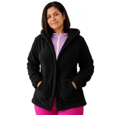Casaco Teddy Outono Inverno Com Capuz Bolsos Sobretudo Feminino Pelúciado