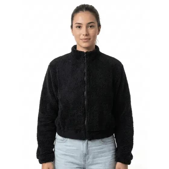 Casaco Feminino Teddy Peluciado Cropped Inverno Jaqueta Fleece Quentinha com Zíper Moda Feminina Moda Outono Inverno