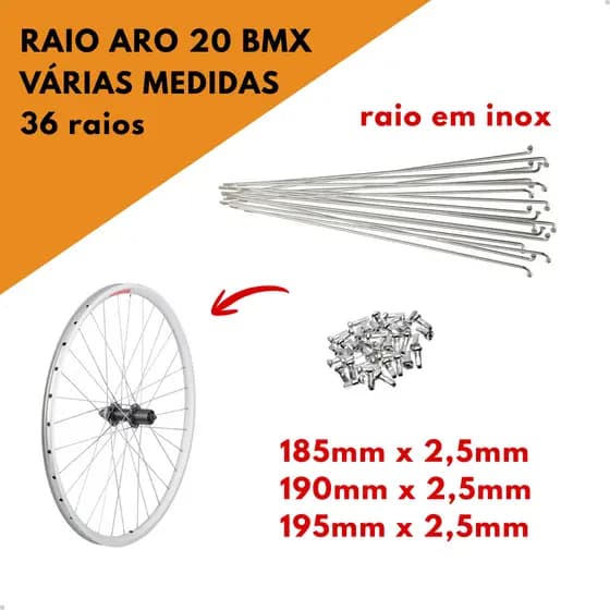 Raio Inox Grosso Para Bike Aro 20 BMX Freestyle Varias Medidas Jogo Com 36 Raios e NIples