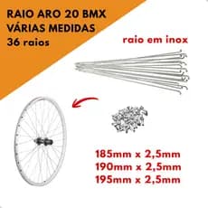 Raio Inox Grosso Para Bike Aro 20 BMX Freestyle Varias Medidas Jogo Com 36 Raios e NIples
