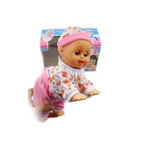 Boneca Bebê Engatinha Menina Som E Acessórios Brinquedo