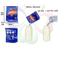 Refil Concentrado para Máquinas de Bolhas de Sabão10ml diluído com 80ml de Água,Ideal para Diversos Modelos de Máquinas