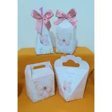 Kit lembrancinha personalizada borboletas rosa caixinhas