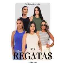 Kit 5 Blusas Sortidas Regata Feminina Básica Com Recorte Moda Feminina