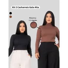 Kit 2 Blusas Cacharrel Femininas Gola Alta Ribana De Algodão  Inverno Manga Longa Canelada
