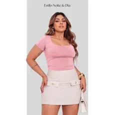 Blusa Feminina em Suplex com Decote Quadrado, Mangas Curtas e Modelagem Ajustada do P ao G3