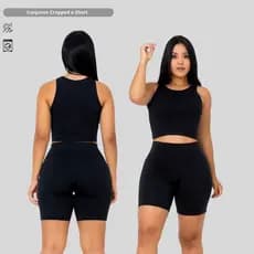 Conjunto Feminino Fitness Cropped Suplex E Short Moda Treino