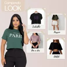 Kit 3 Cropped Feminino T-shirt  Moda Gringa, Sortidas  Básica Dia a Dia