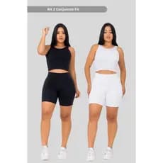 Kit 2 Conjuntos Feminino Fit Cropped Suplex e Short Estilo para seu Treino