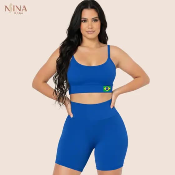 Conjunto Feminino Brasil Fitness Brasil Top e Short Básico Casual