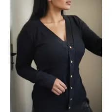 Casaco Liso Botões casaquinho Básico Elastano Blusa de frio Trico