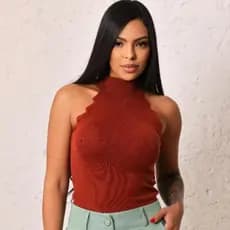 Blusa Regata Feminina Tricot Modal Cavada Gola Alta Cava Americana Básica Moderna e Elegante