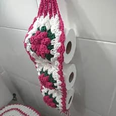 Porta-papel Higiênico Crochê flor Decoração Banheiro