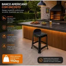 Banqueta Plástica Reforçada com Encosto Confortável  Design Moderno Suporta Até 110kg -Arqplast