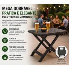 Mesa Dobrável Quadrada Preta 80x72x70cm Plástica Resistente para Bar e Jardim- Arqplast