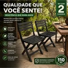 Kit 2 Cadeiras Plástico Alta Resistência Dobrável 110kg -Arqplast