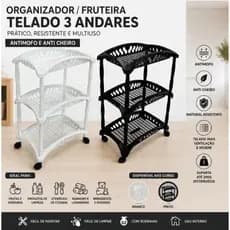 Organizador Vertical Triplo Fruteira Preto/Branco  Com Rodinhas- Arqplast