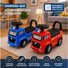 Andador Infantil  Quadriciclo Musical com Encosto Policial e Bombeiro Menino e Menina