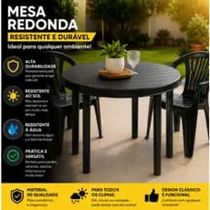 Mesa Redonda Desmontável Preta Plástica Resistente- Arqplast