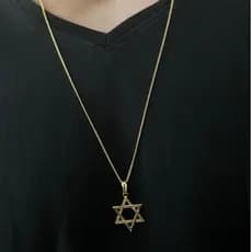 Corrente Masculina Cordão Grumet 1mm Moeda Antiga com Pingente Estrela de Davi Unissex