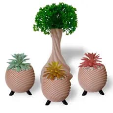 Kit 3 Cachepot Com Suculentas Artificiais + Vaso Espiral