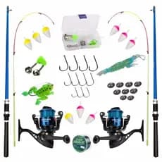 Kit Novo Pesca Vara Dharma 2 Partes 1,50m + Molinete Dh C/ Linha