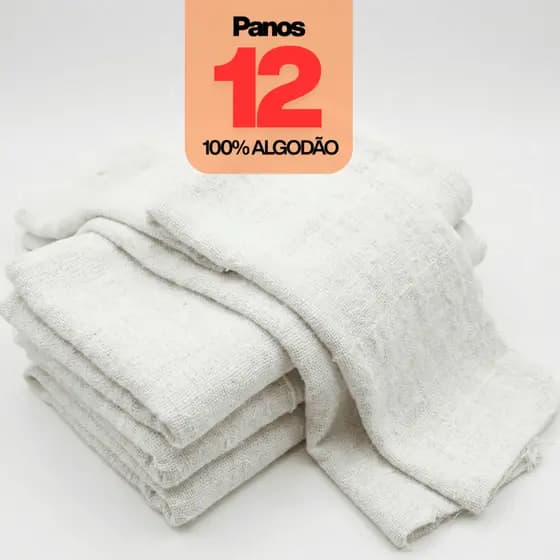 Kit 12 Panos De Chão Grande Alvejado Branco 62x42 Saco Duplo 100% Algodão Costura Reforçada