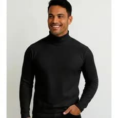 Cacharrél Masculina Gola Alta Suéter Tricô Slim Premium Inverno