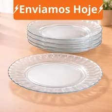Kit 20 Pratos Fundo Liso Florido Egipcio Groove Carmine de Vidro Transparente Desenho Modelos Unicos Cozinha Restaurante